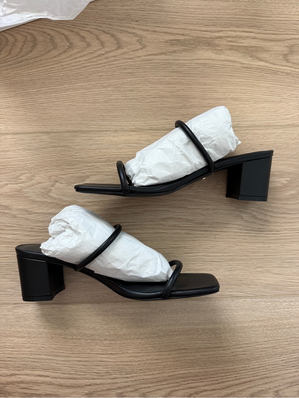 RAYE Black Minimalist Strappy Block Heel Sandals